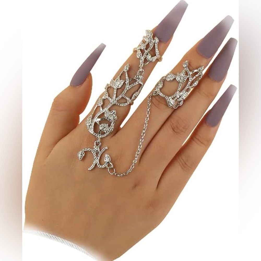 Charm Lead Full Finger Ring - 7 - Silver